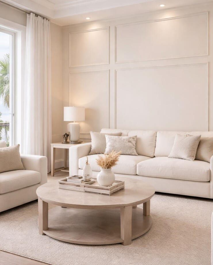 Modern accent wall in St Petersburg living room with clean panel design and neutral tones